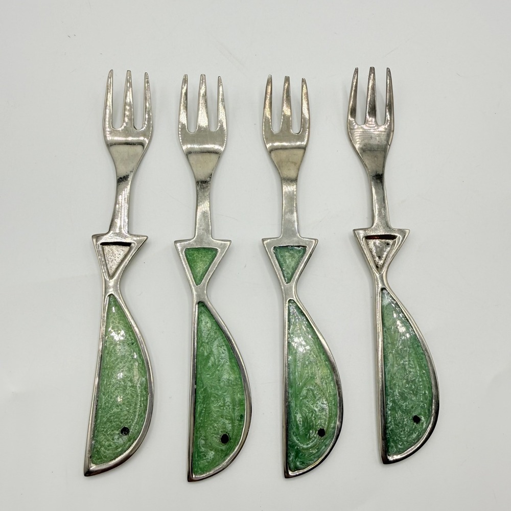 Tag Set of 4 Fish Shaped Appetizer Forks Nautical MCM Style Coastal Tropical